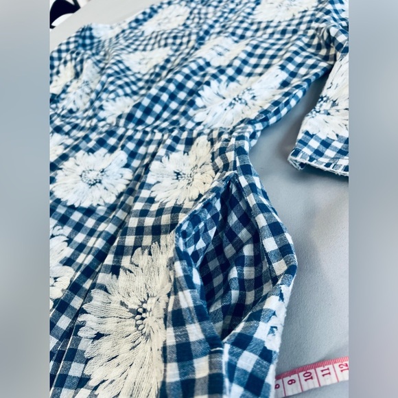 Nimo with‎ Love embroidered dress size M Plaid Blue White Flowers - Picture 10 of 11